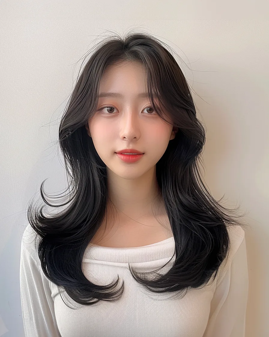 韩式发型 - 时髦中长层次，AVA发型沙龙首尔