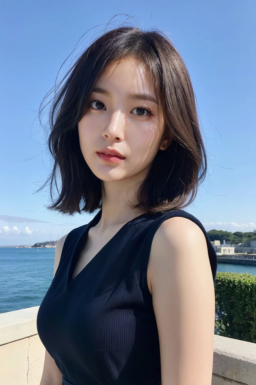 韩式发型 - 自然棕色层次剪，AVA发型沙龙首尔